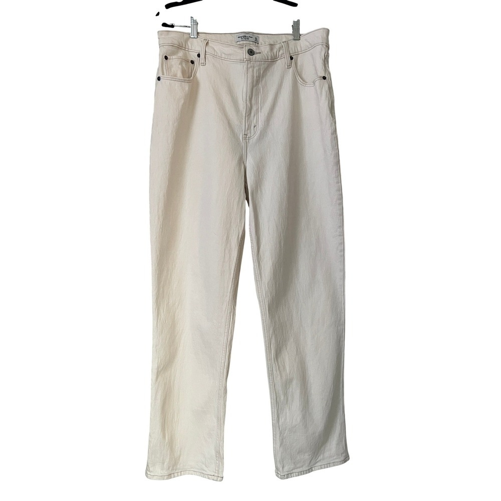 NWT Abercrombie & Fitch Curve Love 90s Straight Ultra Hi Rise Jeans Cream 33 16R
